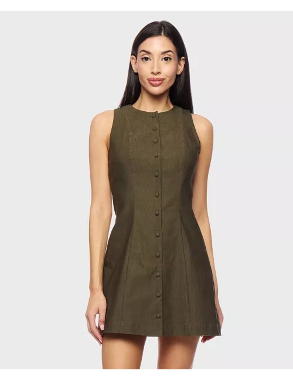 NWT Alex & Sophia Olive Green Mini Dress 11/12 Button Front Sleeveless Y2K